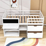 Kids Low Twin Loft Bed with Rolling Desk and Storage - [Drawers, Shelves]