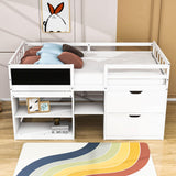 Kids Low Twin Loft Bed with Rolling Desk and Storage - [Drawers, Shelves]