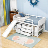 Low Twin Loft Bed with Slide and Detachable Dresser, Cabinet for Kids - [Wood]