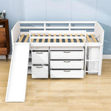 Low Twin Loft Bed with Slide and Detachable Dresser, Cabinet for Kids - [Wood]