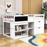 Kids Low Twin Loft Bed with Rolling Desk and Storage - [Drawers, Shelves]