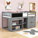 Kids Low Twin Loft Bed with Rolling Desk and Storage - [Drawers, Shelves]