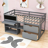 Kids Low Twin Loft Bed with Rolling Desk and Storage - [Drawers, Shelves]