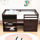 Kids Low Twin Loft Bed with Rolling Desk and Storage - [Drawers, Shelves]