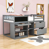 Kids Low Twin Loft Bed with Rolling Desk and Storage - [Drawers, Shelves]