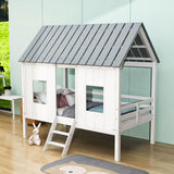 Wooden House Twin Low Loft Bed for Toddler, Kids