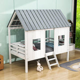 Wooden House Twin Low Loft Bed for Toddler, Kids