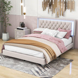 Modern Queen Size Upholstered Bed Frame with LED Lights and Headboard