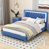 Modern Queen Size Upholstered Bed Frame with LED Lights and Headboard