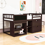 Kids Low Twin Loft Bed with Rolling Desk and Storage - [Drawers, Shelves]