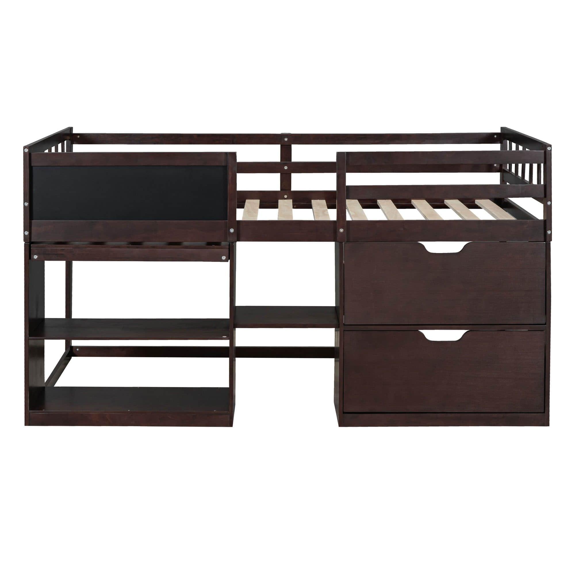 Kids Low Twin Loft Bed with Rolling Desk and Storage - [Drawers, Shelves]