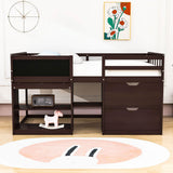 Kids Low Twin Loft Bed with Rolling Desk and Storage - [Drawers, Shelves]