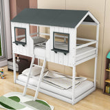 Twin Over Twin House Bunk Beds for Kids Toddler - Wooden, Low, Floor