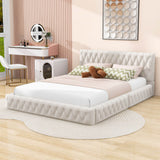 Modern Velvet Upholstered Queen Bed Frame with Tufted Headboard