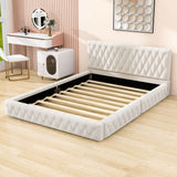 Modern Velvet Upholstered Queen Bed Frame with Tufted Headboard