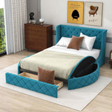 Upholstered Queen Platform Bed Frame with Wingback Headboard and Storage