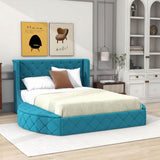 Upholstered Queen Platform Bed Frame with Wingback Headboard and Storage