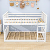 Wood Montessori Scandinavian Full Over Full Low Bunk Bed [Ladder, Guardrail]