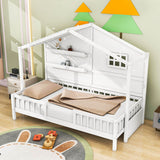 Low Profile Twin House Bed Frame for Kids with Rails and Light Strip