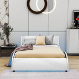 Modern Full Upholstered Platform Bed Frame with Headboard and Lights