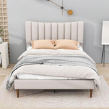 Full Size Linen Upholstered Platform Low Bed Frame with Headboard