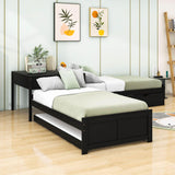 Twin Size L-Shaped Low Platform Corner Bed with Storage and Trundle - [Drawers, Desk]