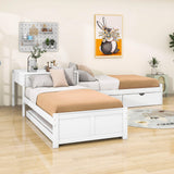 Twin Size L-Shaped Low Platform Corner Bed with Storage and Trundle - [Drawers, Desk]