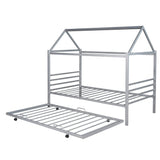 Metal Twin House Bed Frame with Twin Trundle Bed and Headboard