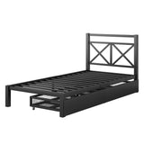 Metal Black Twin Platform Bed with Headboard and Storage