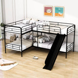 Twin Corner Quad Bunk Beds with Slide for Kids - [Metal, L-Shaped]