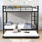 Twin Over Twin Classic Metal Bunk Bed with Trundle - [Detachable, Ladder]