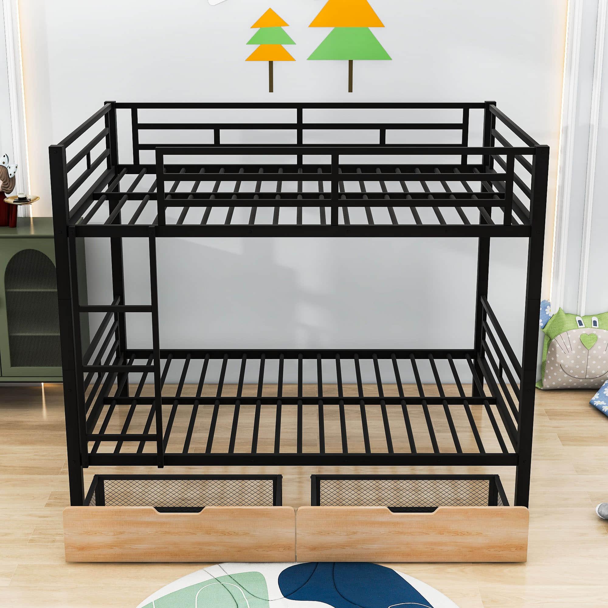 Convertible Full Over Full Bunk Beds with Storage Drawers for Kids - Metal