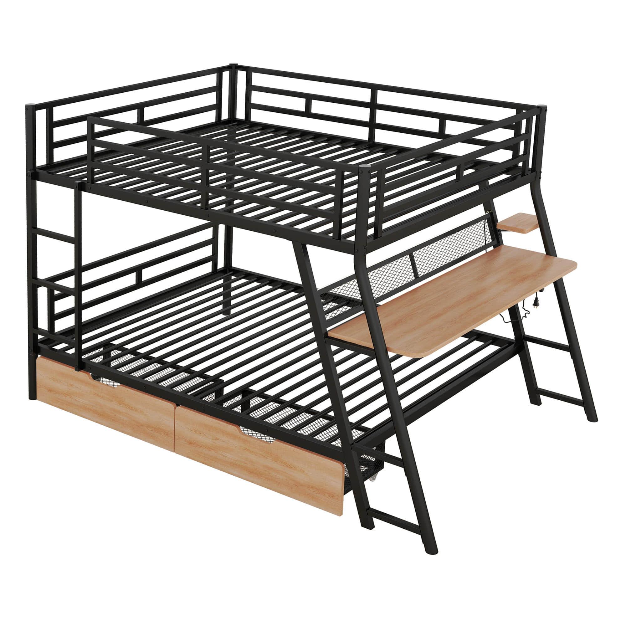 Metal Full Size Bunk Beds with Desk and Storage for Adults, Teens