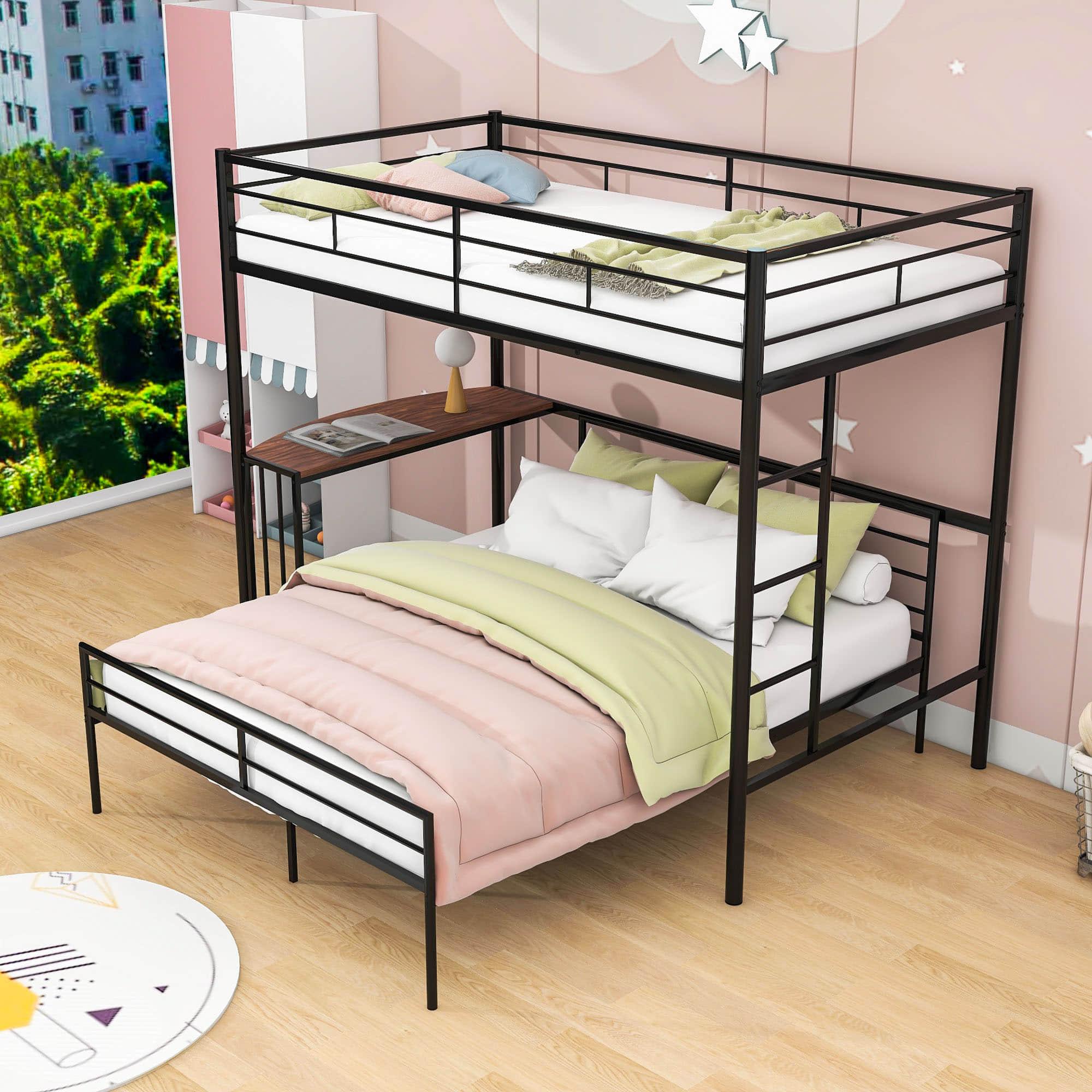 L-Shaped Twin Over Full Bunk Bed with Desk - [Metal, Detachable]