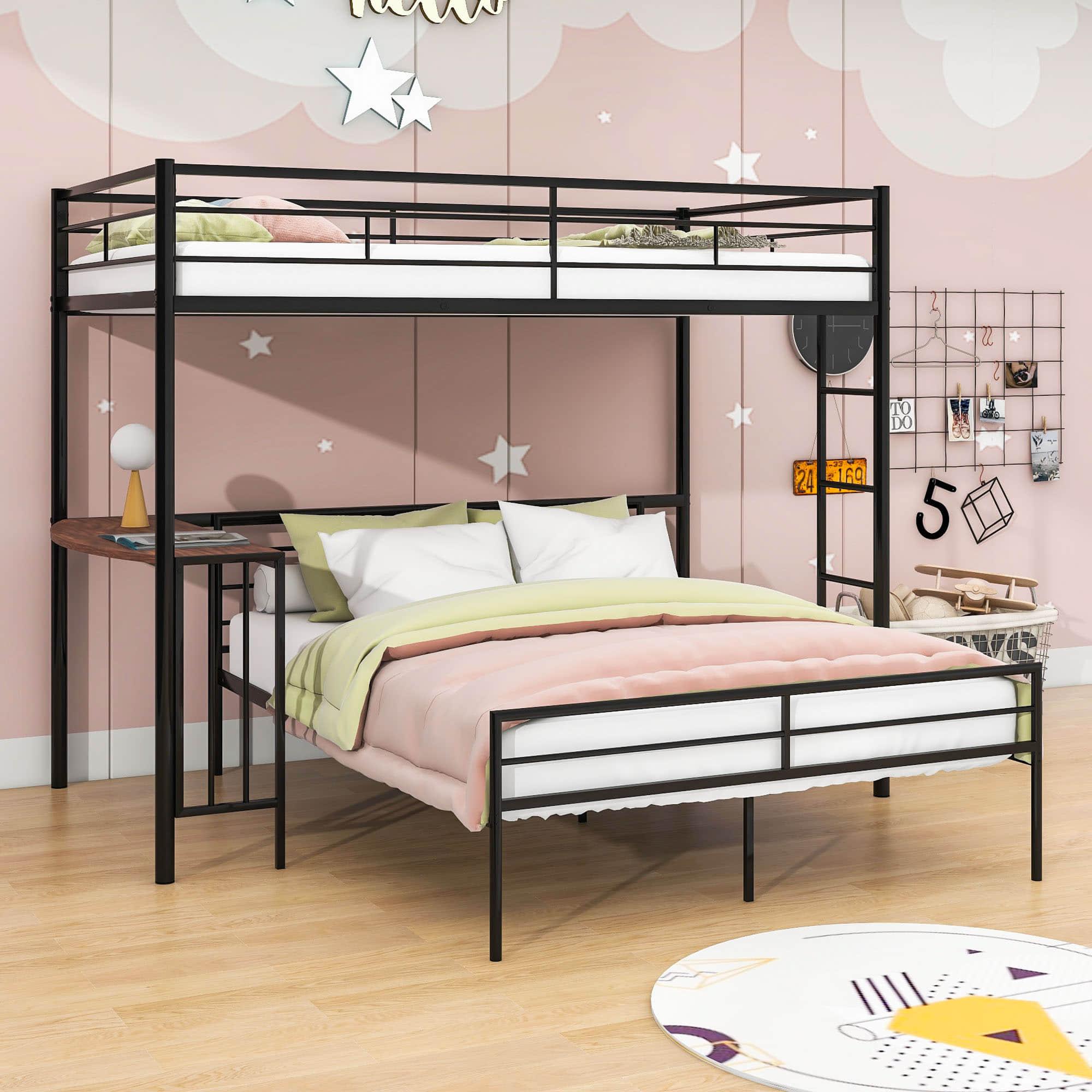 L-Shaped Twin Over Full Bunk Bed with Desk - [Metal, Detachable]