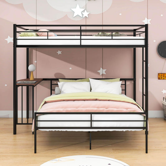 L-Shaped Twin Over Full Bunk Bed with Desk - [Metal, Detachable]