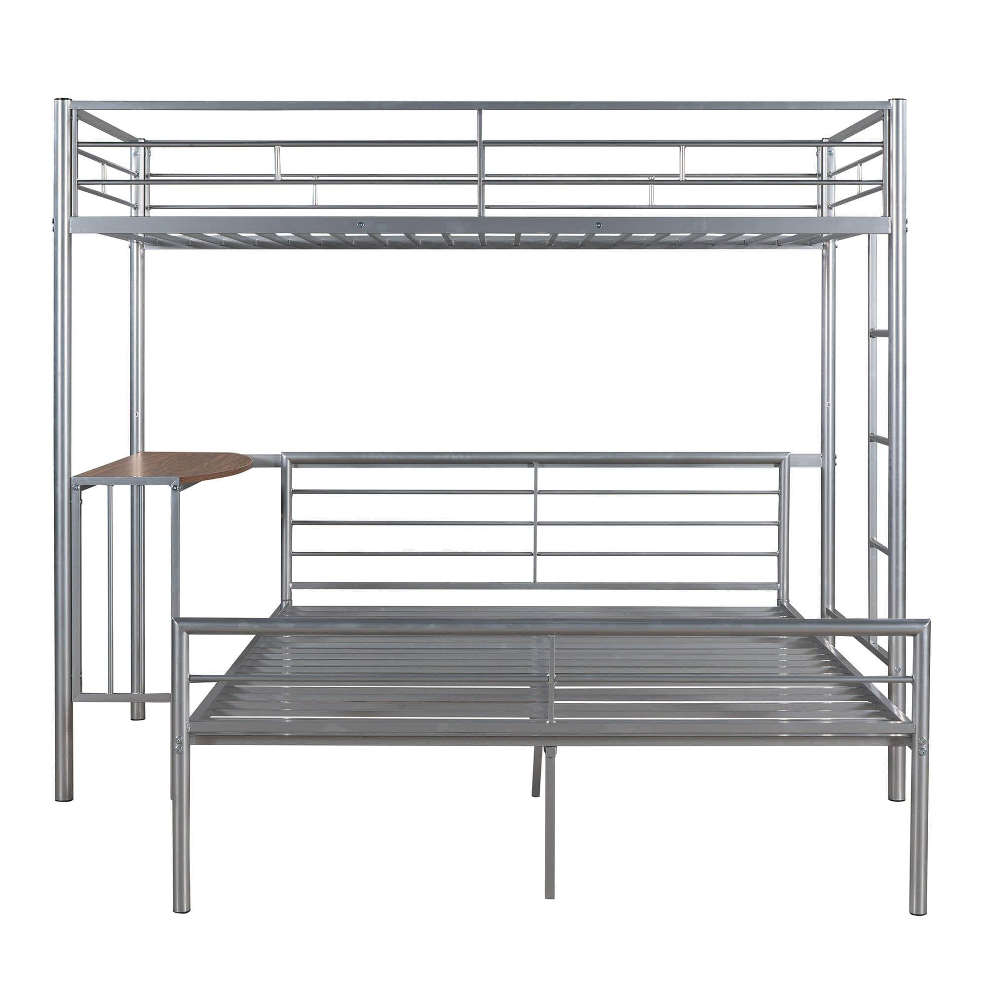 L-Shaped Twin Over Full Bunk Bed with Desk - [Metal, Detachable]