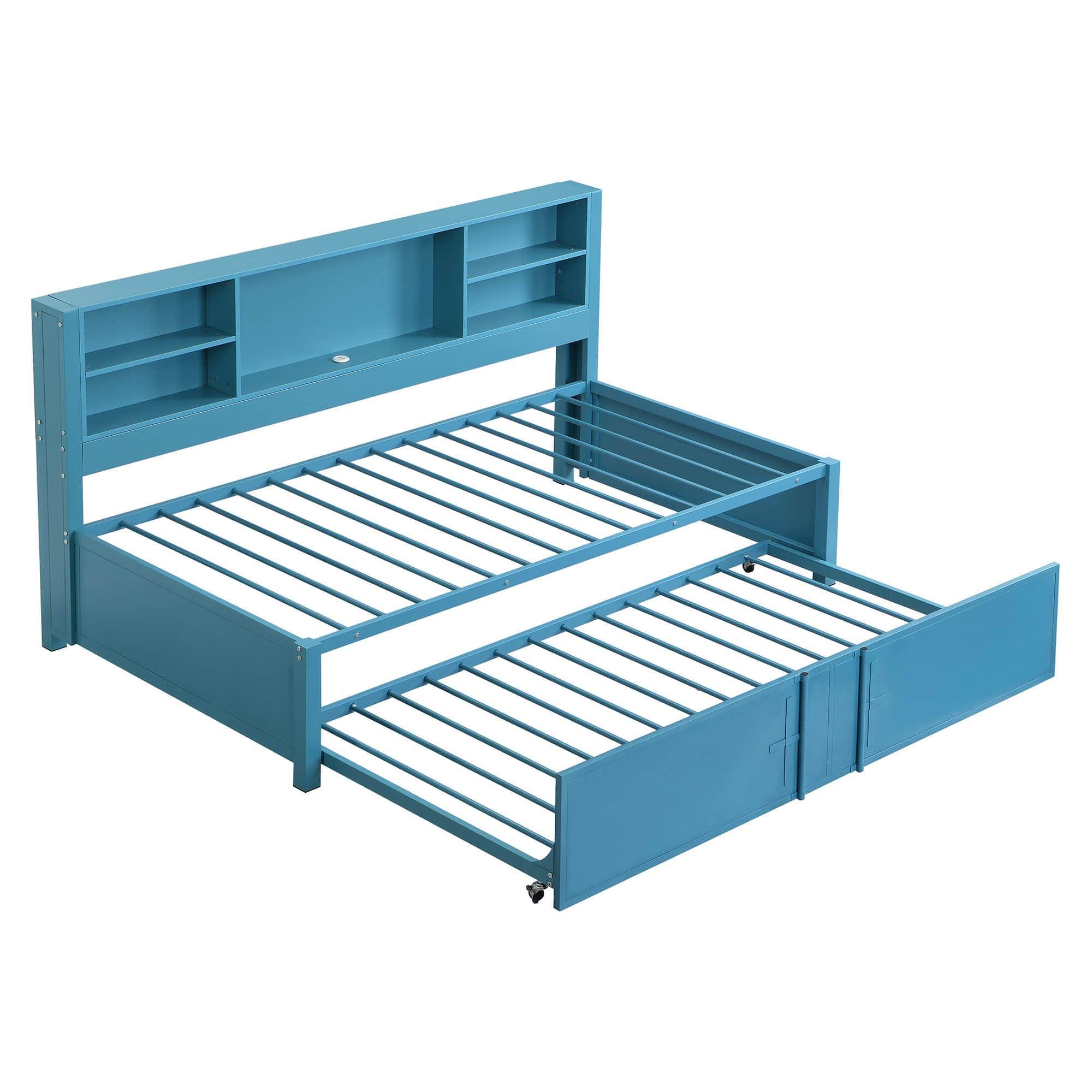 Smart Metal Twin Daybed with Trundle and Storage - [Shelves, USB Ports]