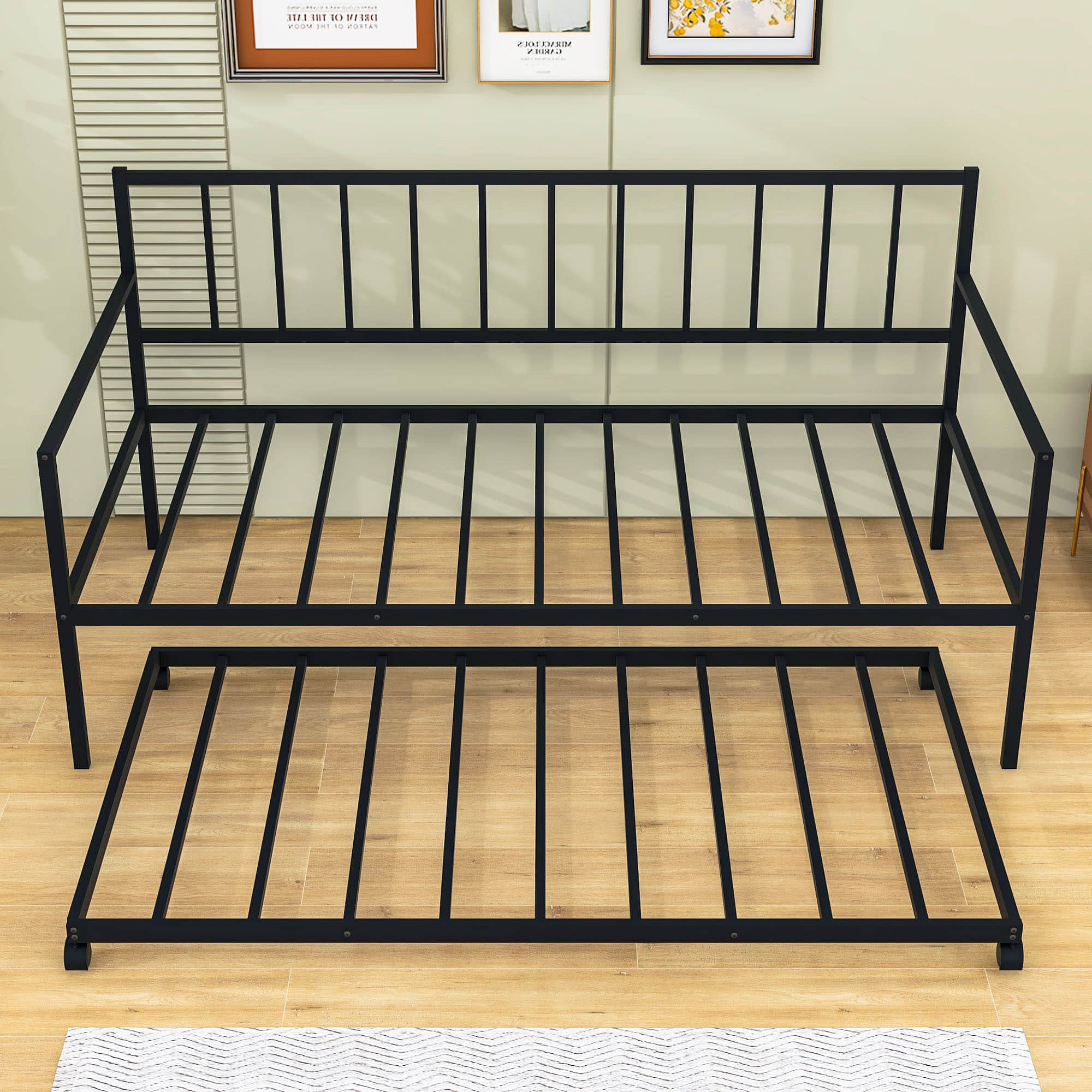 Twin Size Metal Day Bed Frame with Trundle for Adults, Kids