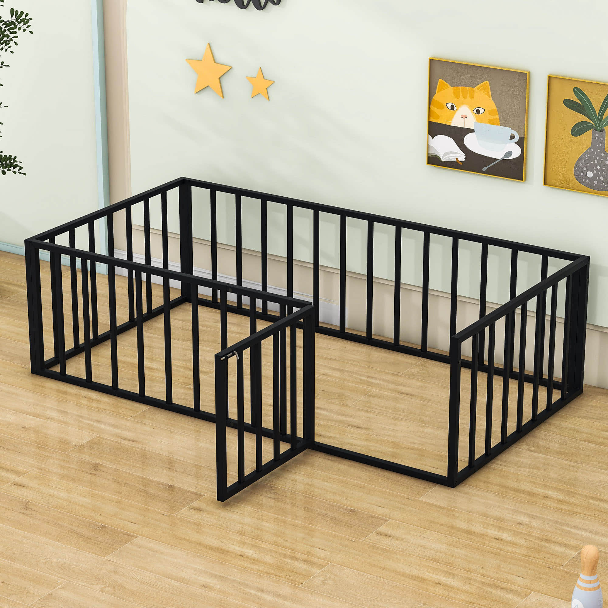 Montessori Twin Metal Toddler Floor Bed with Rails for Kids