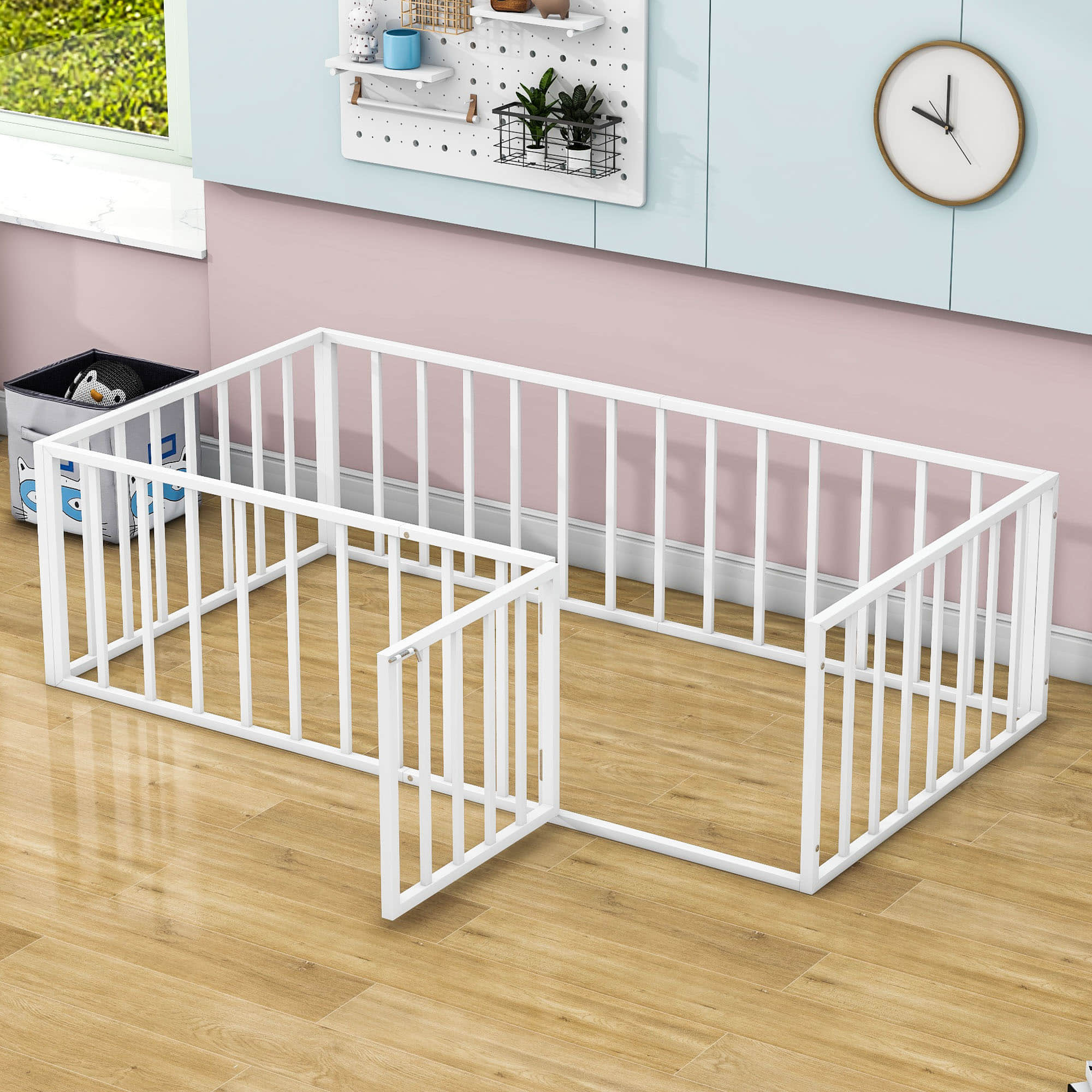 Montessori Twin Metal Toddler Floor Bed with Rails for Kids