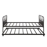 Twin Size Metal Day Bed Frame with Twin Trundle - [Backless]