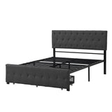 Metal Full Size Upholstered Storage Bed with Headboard and Drawers