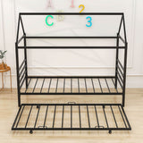 Metal Twin House Bed Frame with Twin Trundle Bed and Headboard