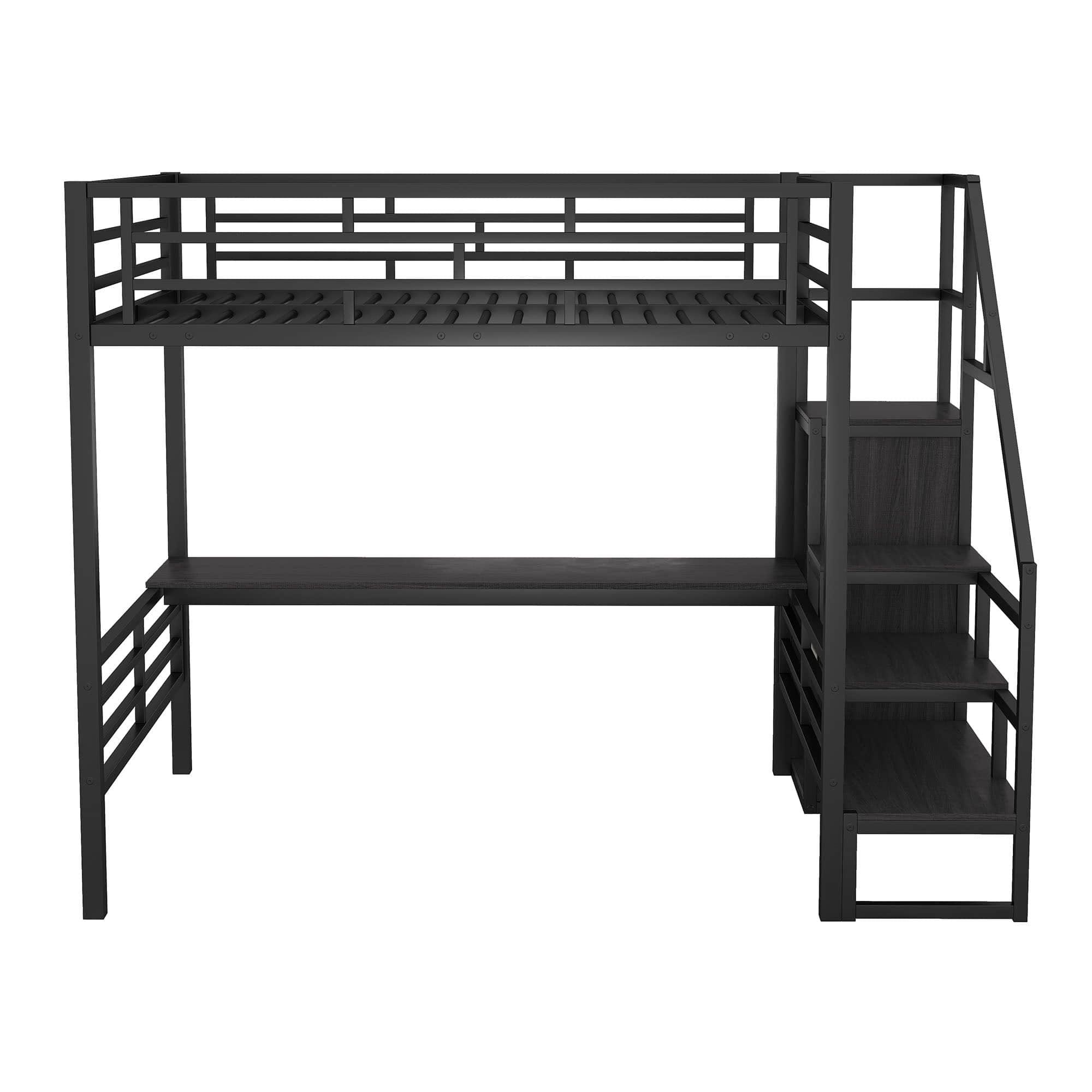 Full Size Loft Bed with Desk and Storage Stairs for Kids, Adult - [Wardrobe, Convertible]