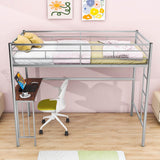 Twin Metal Loft Bed with Desk Underneath for Teen, Junior, Adult