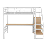 Full Size Loft Bed with Desk and Storage Stairs for Kids, Adult - [Wardrobe, Convertible]