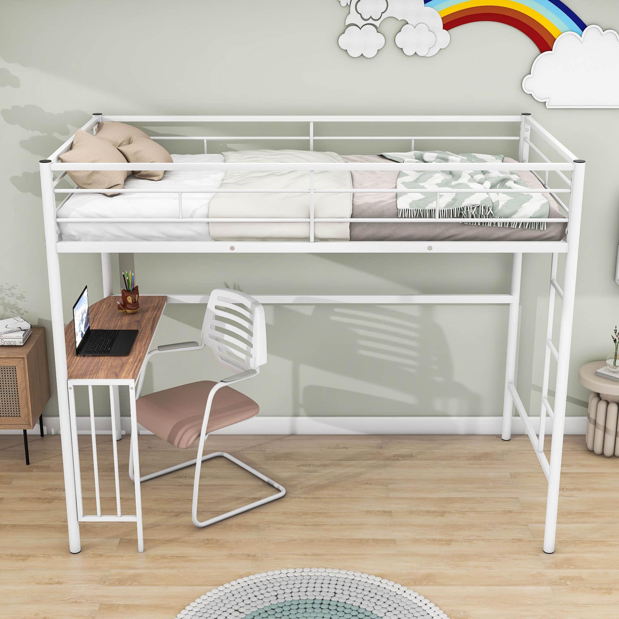 Twin Metal Loft Bed with Desk Underneath for Teen, Junior, Adult