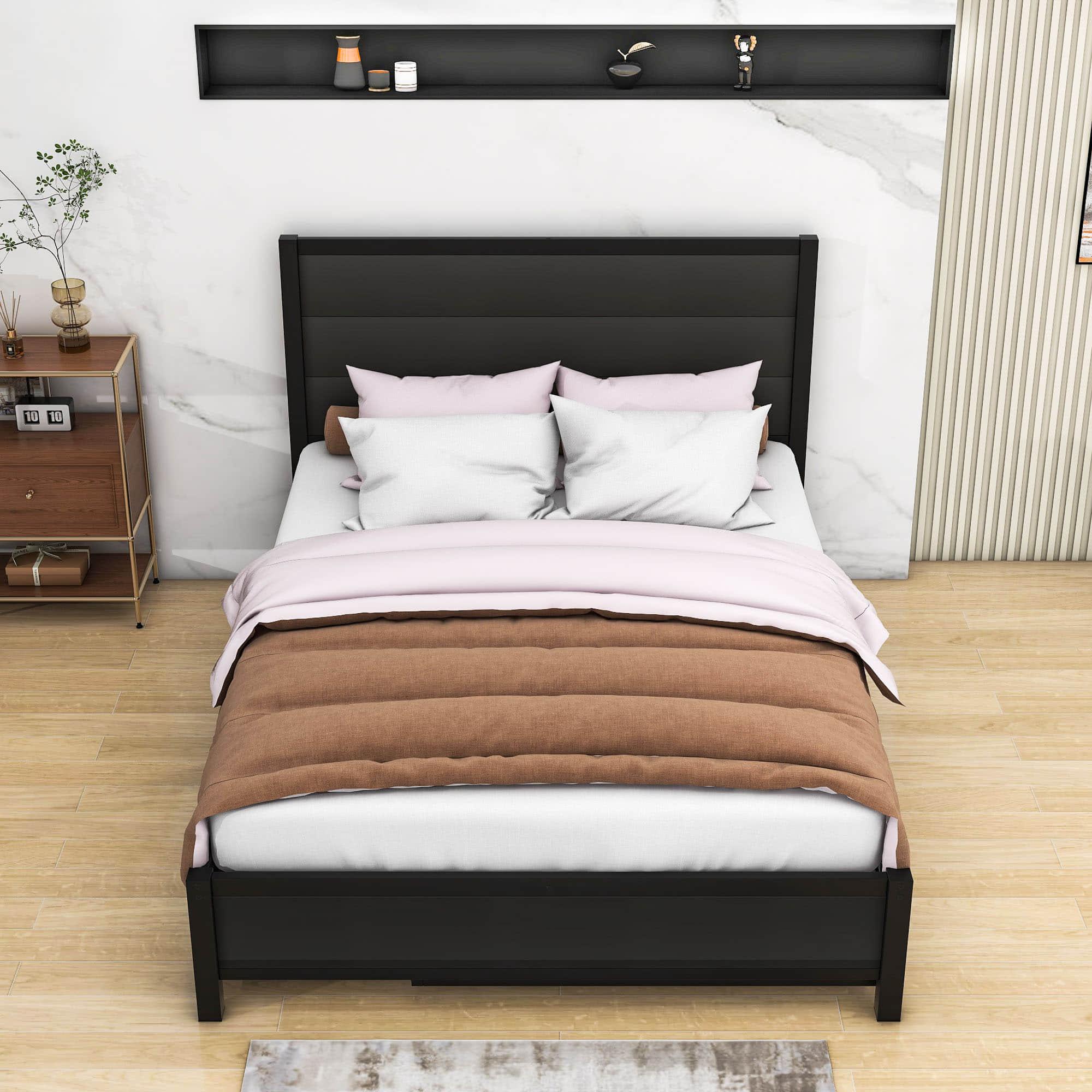 Metal Full Size Storage Platform Bed with Twin Trundle Bed