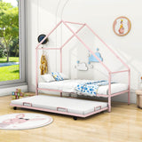 Twin Size Metal Tent House Bed Frame with Twin Trundle Bed